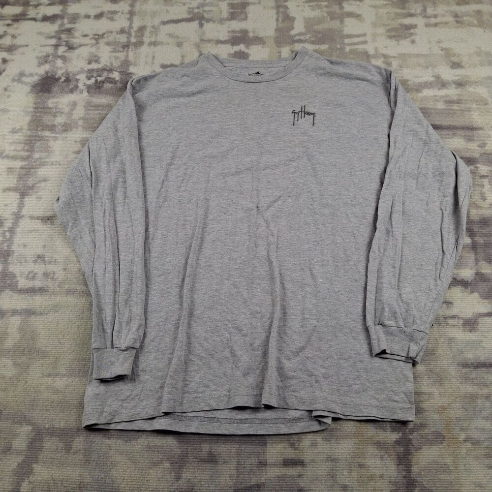 Guy Harvey Shirt Mens XL Gray Long Sleeve Classic Fit Cotton Fishing Graphic Tee